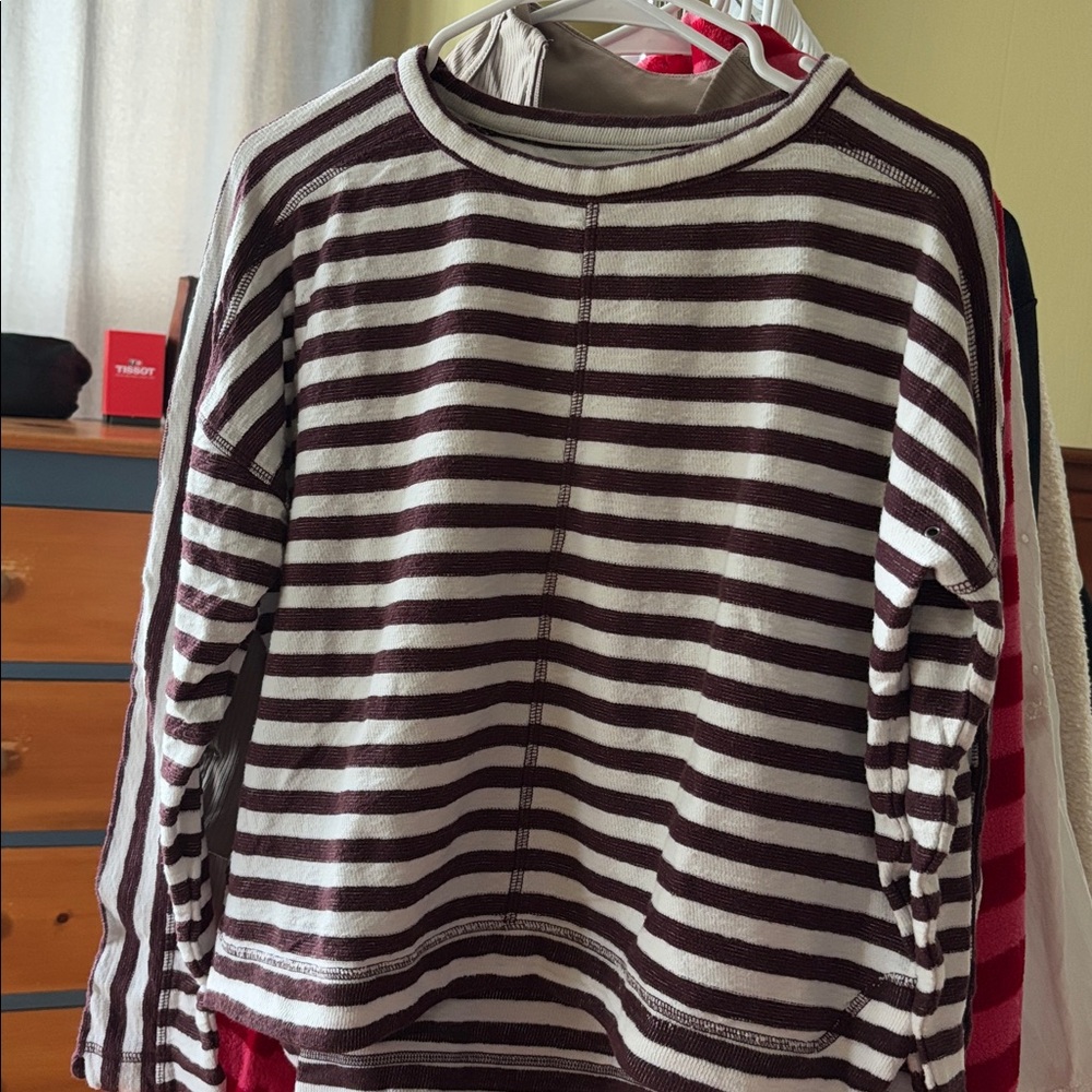 Madewell Maroon and White Striped Top